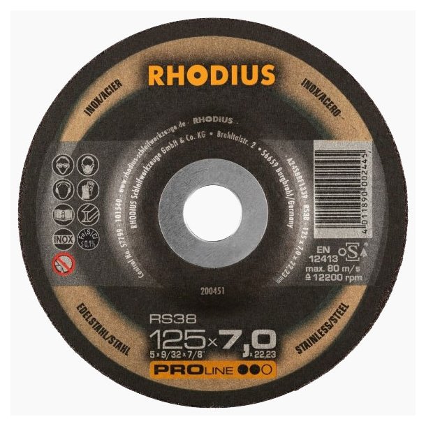 Rhodius RS38 125x7,0 Rustfrit stl Skrubskive
